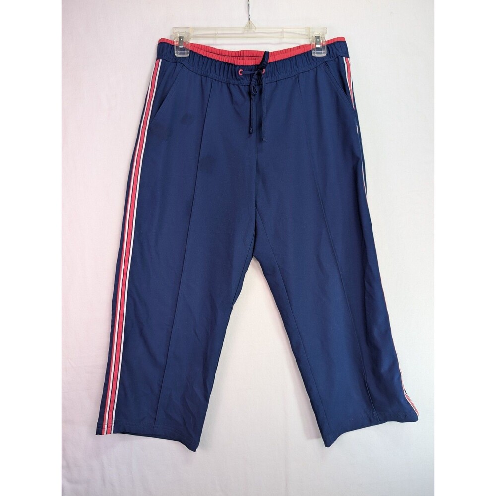 Vintage Made For Life Capri Pants Petite Medium Navy Pink Stripe Athletic Y2K